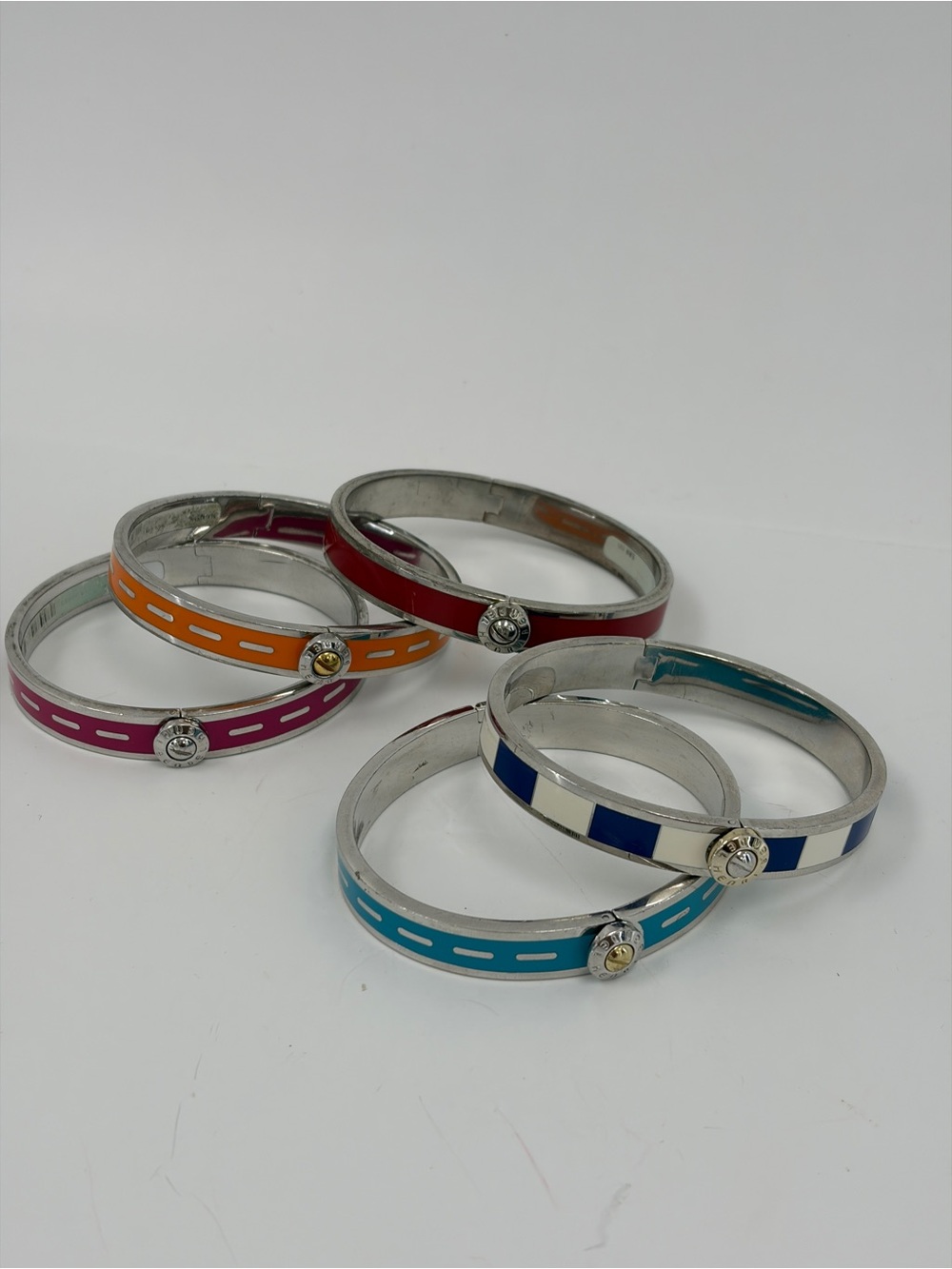 Colorful Enamel Hinged Bangle Bracelet - Blue, Teal, Orange, Pink, Red